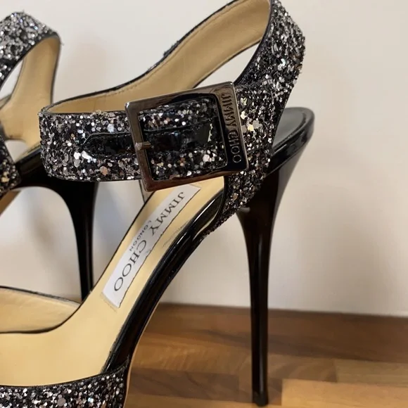 Jimmy Choo size 38 glittery heels platform sandals